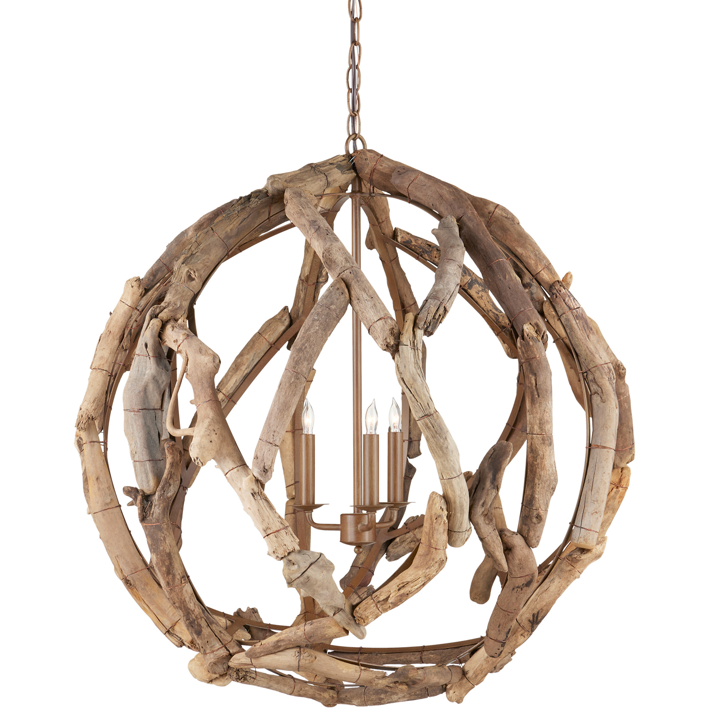 Driftwood 3 Light 29 inch Washed Driftwood Orb Chandelier Ceiling Light